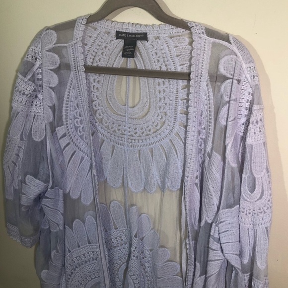 3/$25 🙌🏼 Kate & Mallory Lace Floral Kimono Tie Front Cardigan Top M/L - Picture 3 of 7